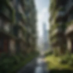 A thriving green city showcasing sustainable architecture and urban greenery