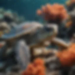 Hawksbill turtle gliding through coral reefs