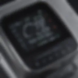 A close-up view of an Omron blood pressure monitor showcasing its display screen and buttons.
