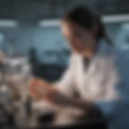 Laboratory technician verifying biological specimens