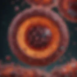 Microscopic view of hepatitis B virus particles.