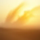 A visual representation of dust curtains forming in a desert environment