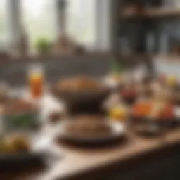 A serene kitchen scene with healthy food options prepared for fasting.