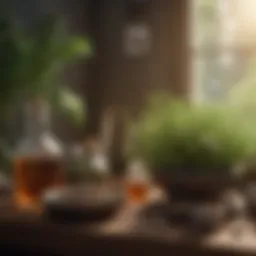 A tranquil scene depicting herbal remedies commonly used to alleviate hot flashes