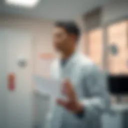 An individual performing the COPD walking test in a clinical setting