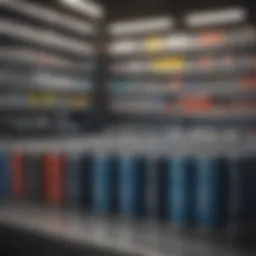 Diverse battery types on a market shelf