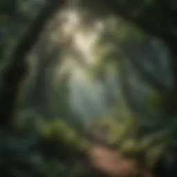 Lush rainforest canopy with diverse plant species