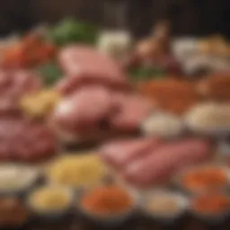 A vibrant assortment of protein-rich foods including lean meats, legumes, and dairy products.