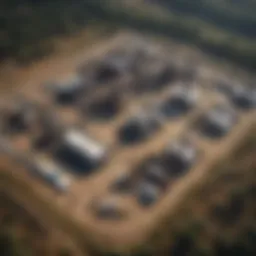 Aerial view of a fracking site highlighting infrastructure