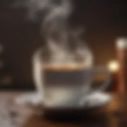 A close-up of a steaming cup of coffee