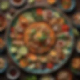 A beautifully arranged platter of Thai dishes showcasing vibrant colors and textures.