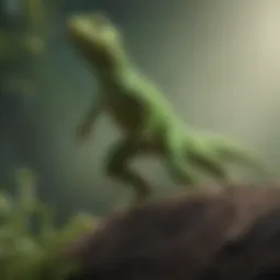 A vibrant green lizard in mid-leap showcasing its agility
