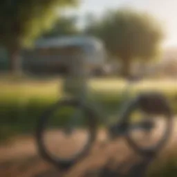 A bicycle parked next to a serene landscape