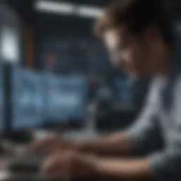 A researcher analyzing data on a computer