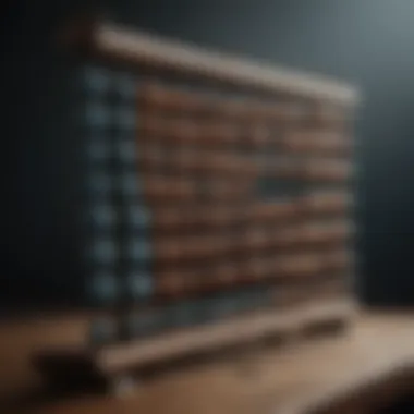 A close-up of an abacus displaying various types of beads used in calculations