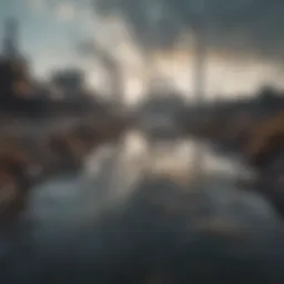 Polluted river showing industrial waste