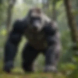 A silverback gorilla in its natural habitat, showcasing its strength and majesty.