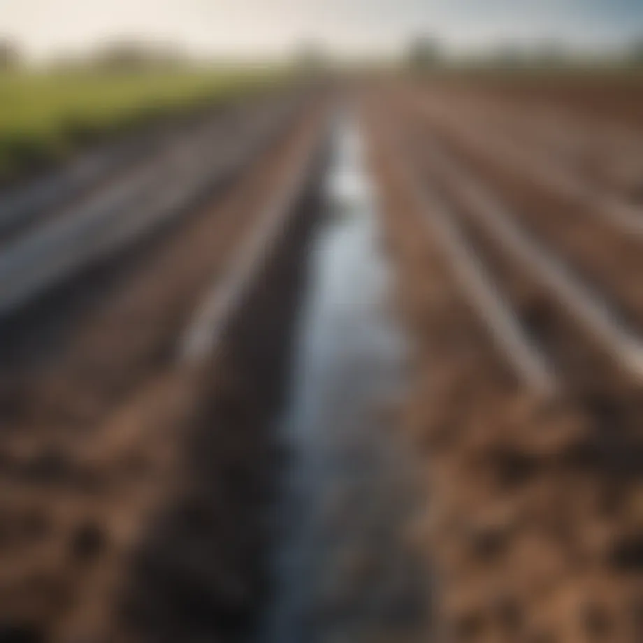 Detailed view of a modern drainage system in an agricultural field