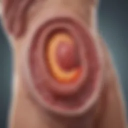 Illustration depicting the pathophysiology of chronic ulcerative colitis.