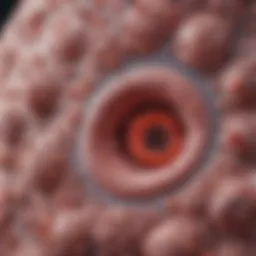 Illustration of Merkel cell carcinoma cells under a microscope