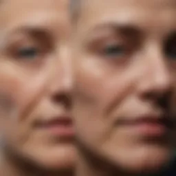 Close-up view of healthy versus senile skin texture