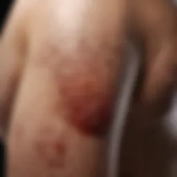 Close-up view of skin showing radiation-induced rash