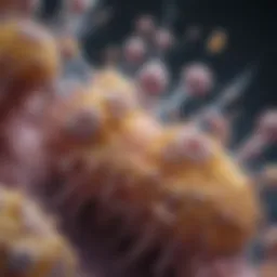 Microscopic view of osteosarcoma cells showcasing aggressive growth patterns