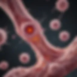 Detailed illustration of breast cancer cells spreading to bone tissue