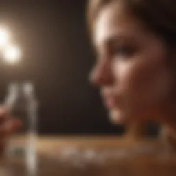 A thoughtful woman examines a prescription bottle